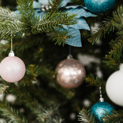 Décoration de Noël pour sapin, blanche et bleue